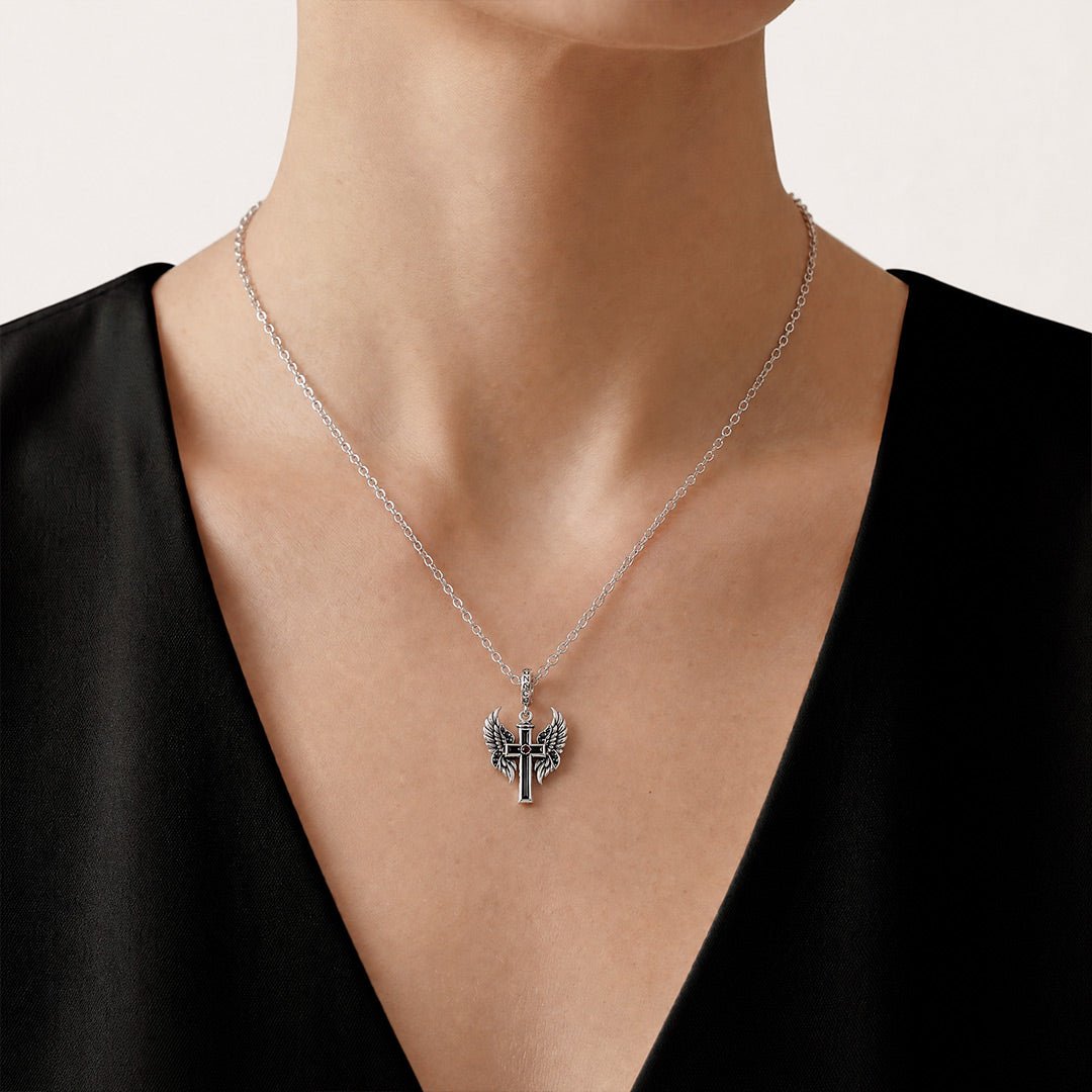 Gnoce Religious Series Winged Cross Clasp Dangle Charm Black Gold-plated Silver Blend_5