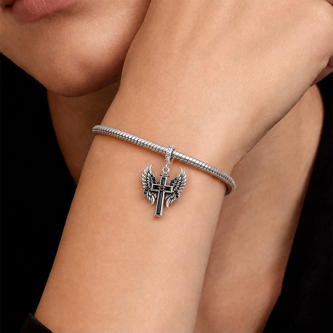 Gnoce Religious Series Winged Cross Clasp Dangle Charm Black Gold-plated Silver Blend_2