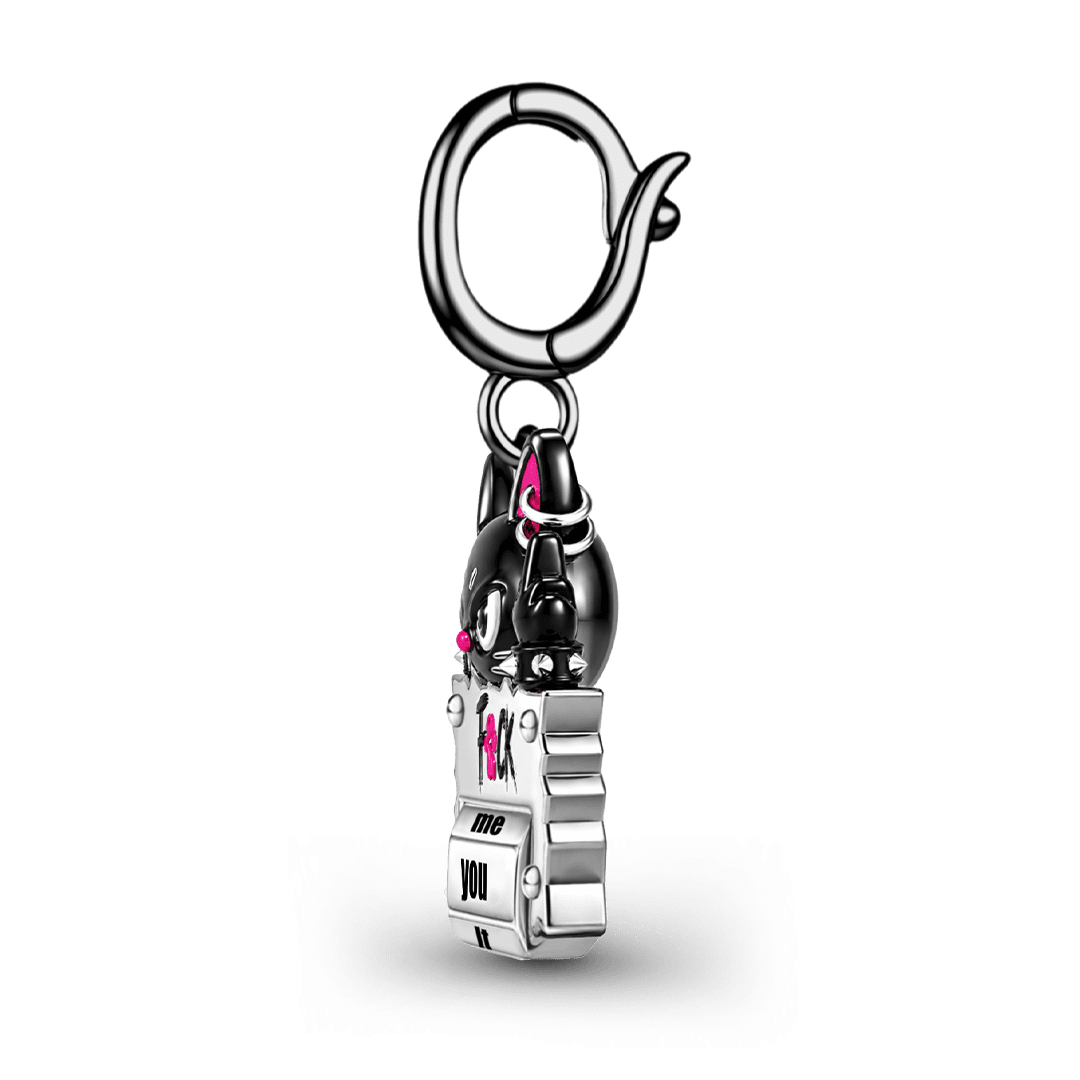 Gnoce Halloween Punk Black Cat Middle Finger Rotatable Clasp Dangle Charm Black Gold-plated Silver Blend_7