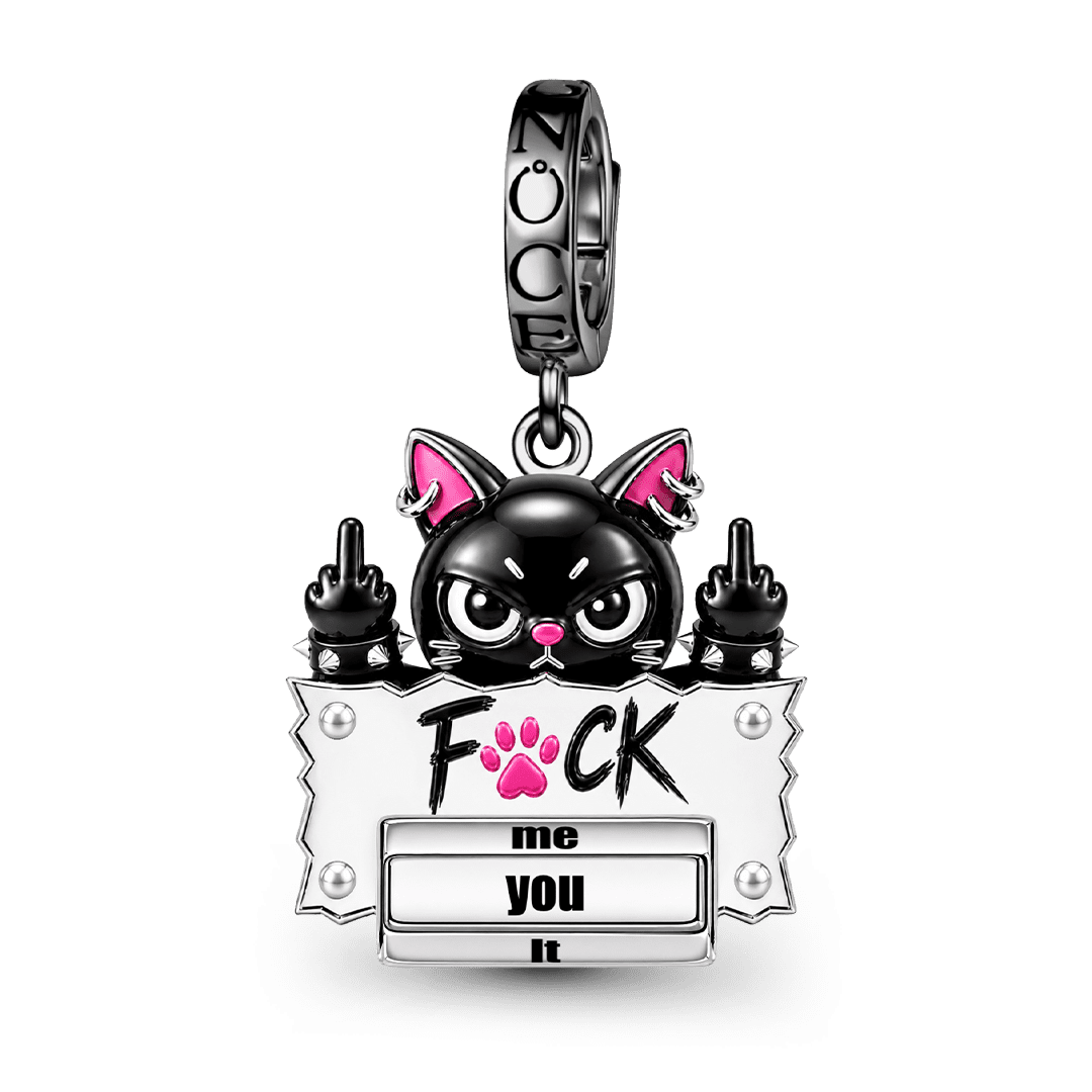 Gnoce Halloween Punk Black Cat Middle Finger Rotatable Clasp Dangle Charm Black Gold-plated Silver Blend_2