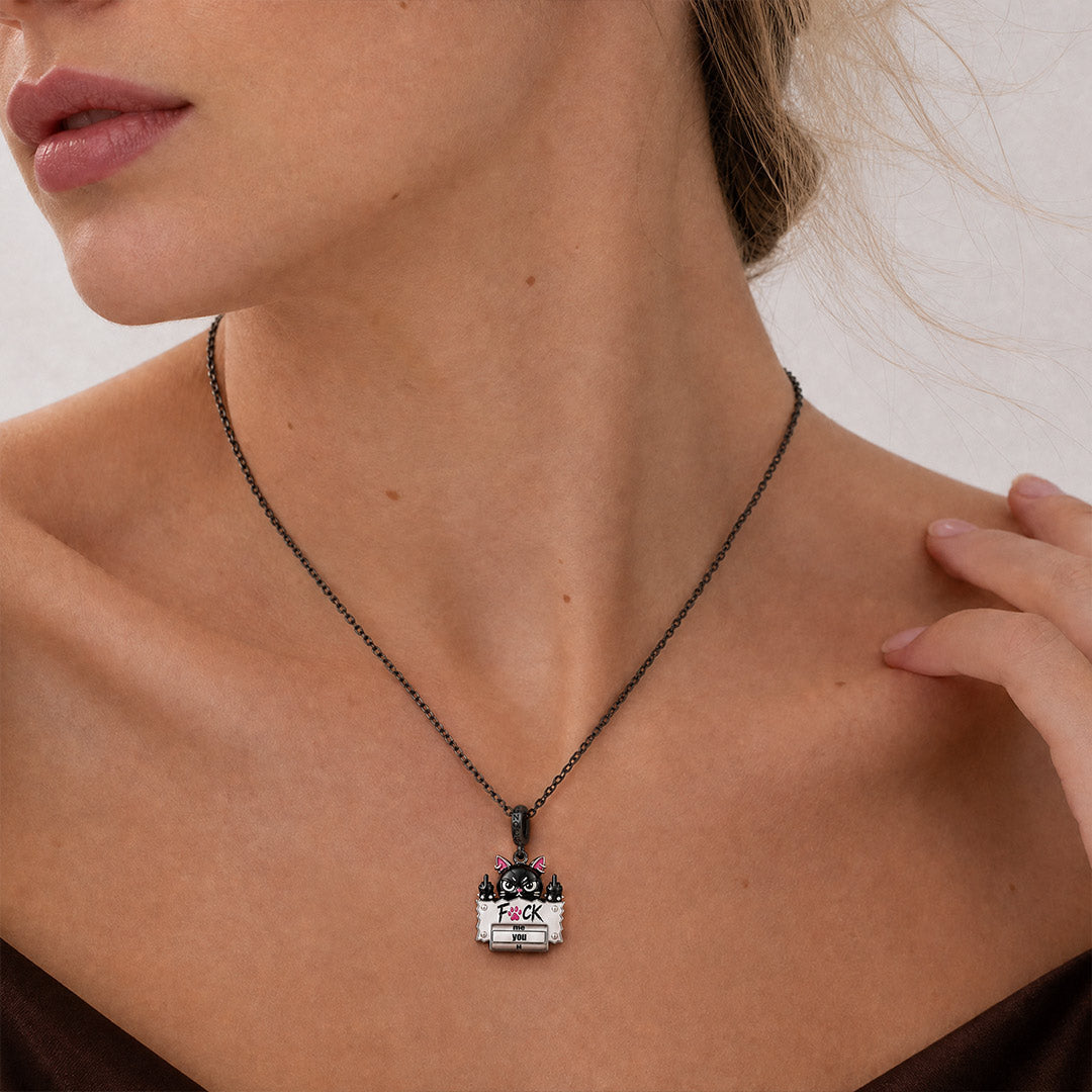 Gnoce Halloween Punk Black Cat Middle Finger Rotatable Clasp Dangle Charm Black Gold-plated Silver Blend_6