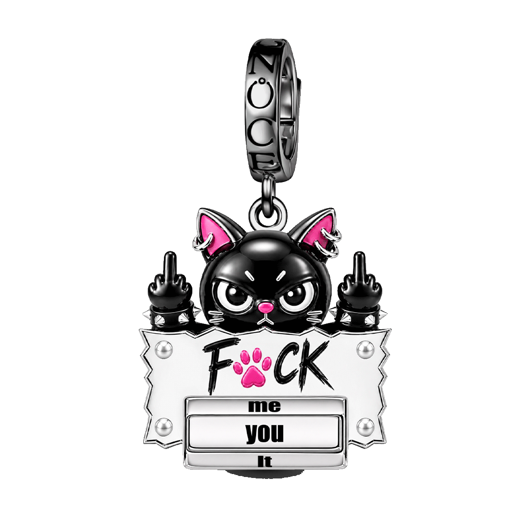 Gnoce Halloween Punk Black Cat Middle Finger Rotatable Clasp Dangle Charm Black Gold-plated Silver Blend_1