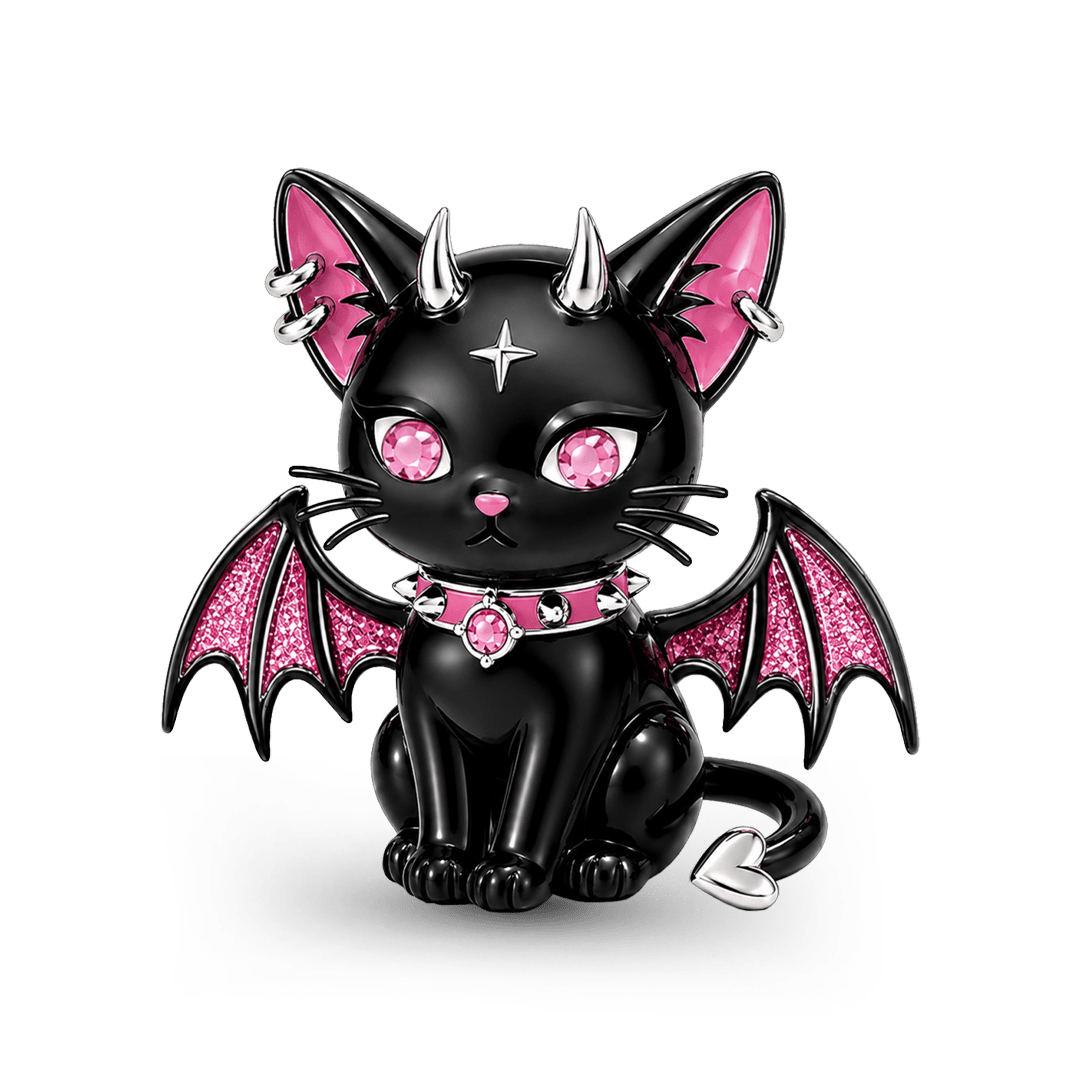 Gnoce Glow-in-the-dark Halloween Punk Devil Black Cat Bead Black Gold-plated Silver Blend_2