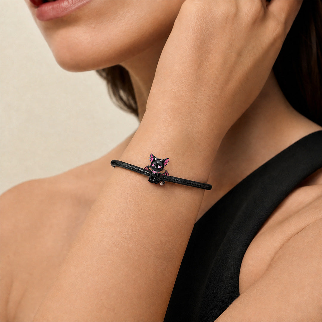 Gnoce Glow-in-the-dark Halloween Punk Devil Black Cat Bead Black Gold-plated Silver Blend_3