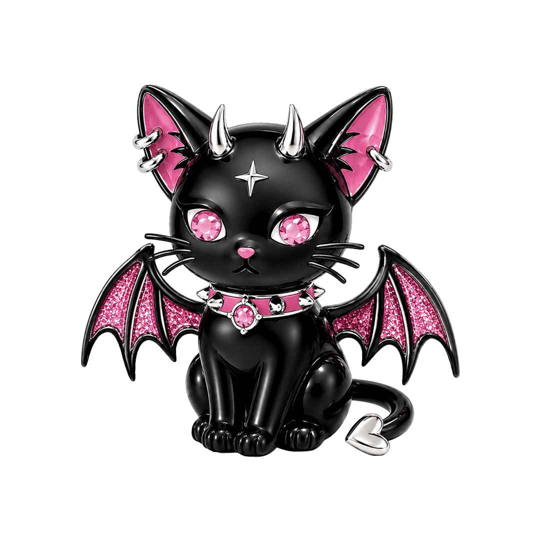Gnoce Glow-in-the-dark Halloween Punk Devil Black Cat Bead Black Gold-plated Silver Blend_1