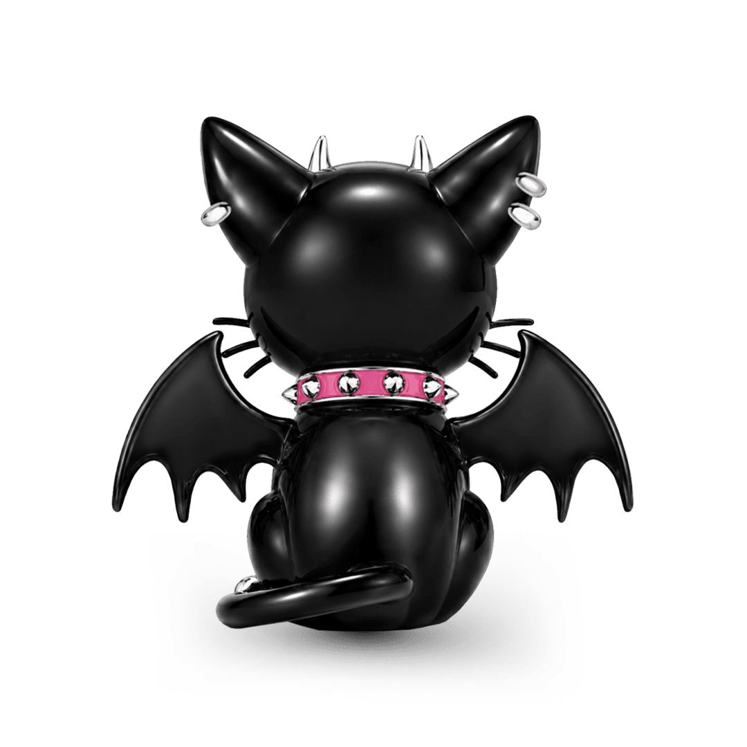 Gnoce Glow-in-the-dark Halloween Punk Devil Black Cat Bead Black Gold-plated Silver Blend_7