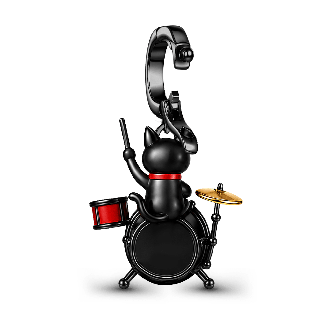 Gnoce Glow-in-the-dark Halloween Punk Rock Cat Drum Kit Clasp Dangle Charm Black Gold-plated Silver Blend_7