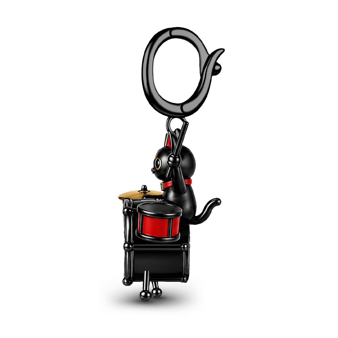 Gnoce Glow-in-the-dark Halloween Punk Rock Cat Drum Kit Clasp Dangle Charm Black Gold-plated Silver Blend_6