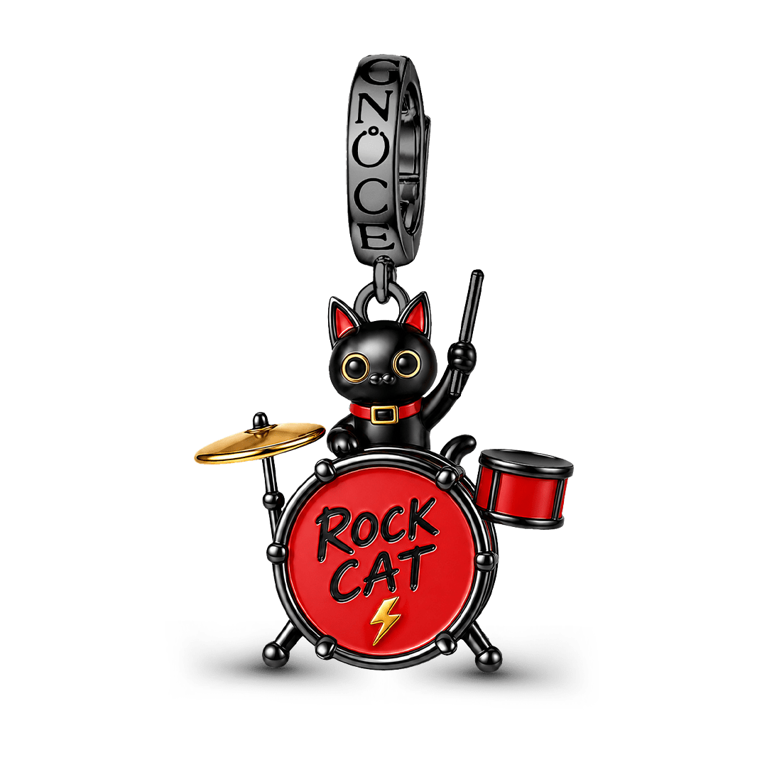 Gnoce Glow-in-the-dark Halloween Punk Rock Cat Drum Kit Clasp Dangle Charm Black Gold-plated Silver Blend_2