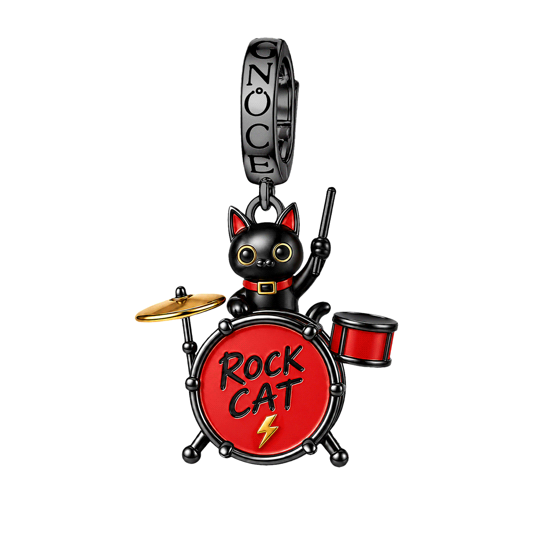 Gnoce Glow-in-the-dark Halloween Punk Rock Cat Drum Kit Clasp Dangle Charm Black Gold-plated Silver Blend_1