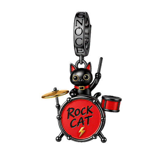 Gnoce Glow-in-the-dark Halloween Punk Rock Cat Drum Kit Clasp Dangle Charm Black Gold-plated Silver Blend_1