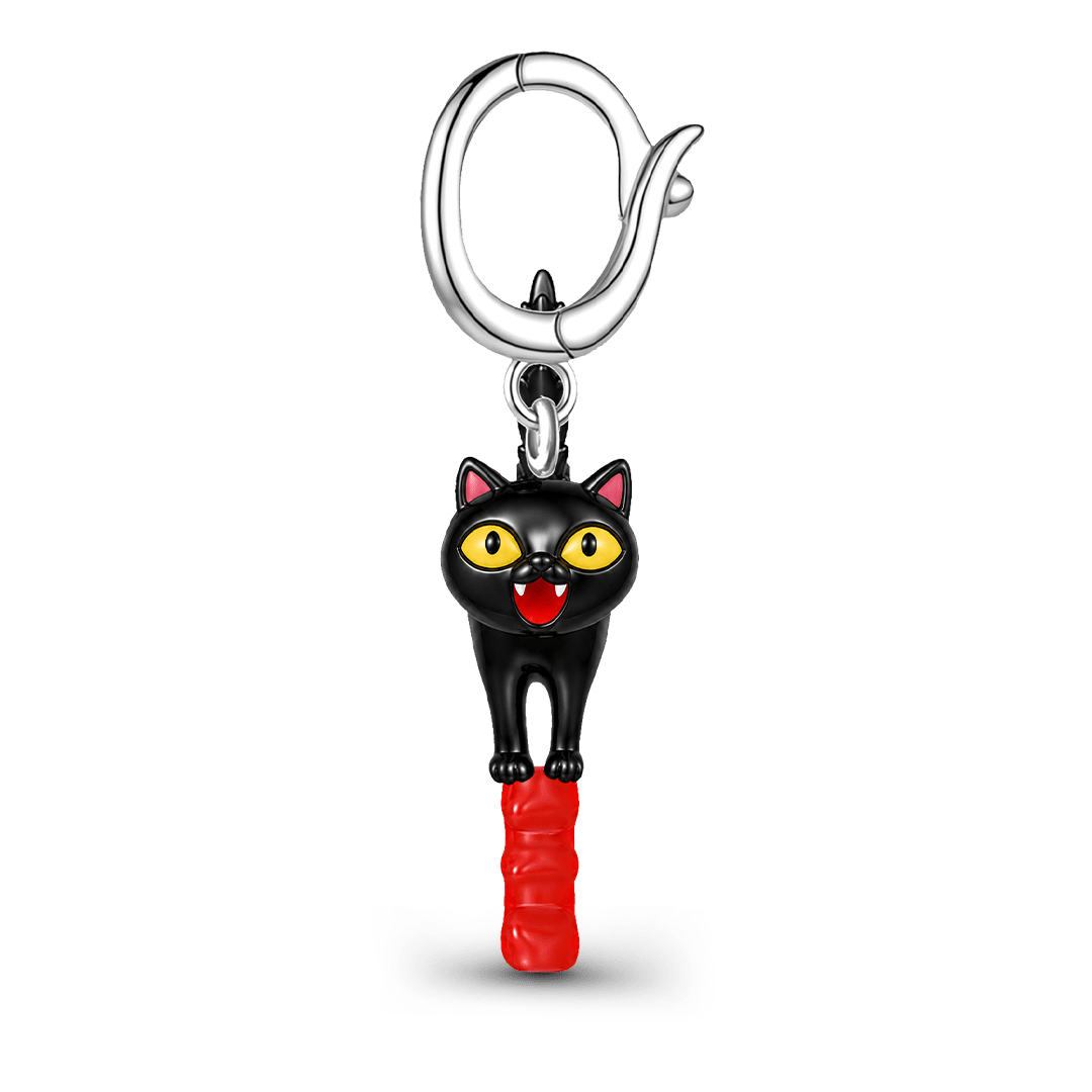Gnoce Glow-in-the-dark Halloween Punk Black Cat Number 13 Clasp Dangle Charm Black Gold-plated Silver Blend_6