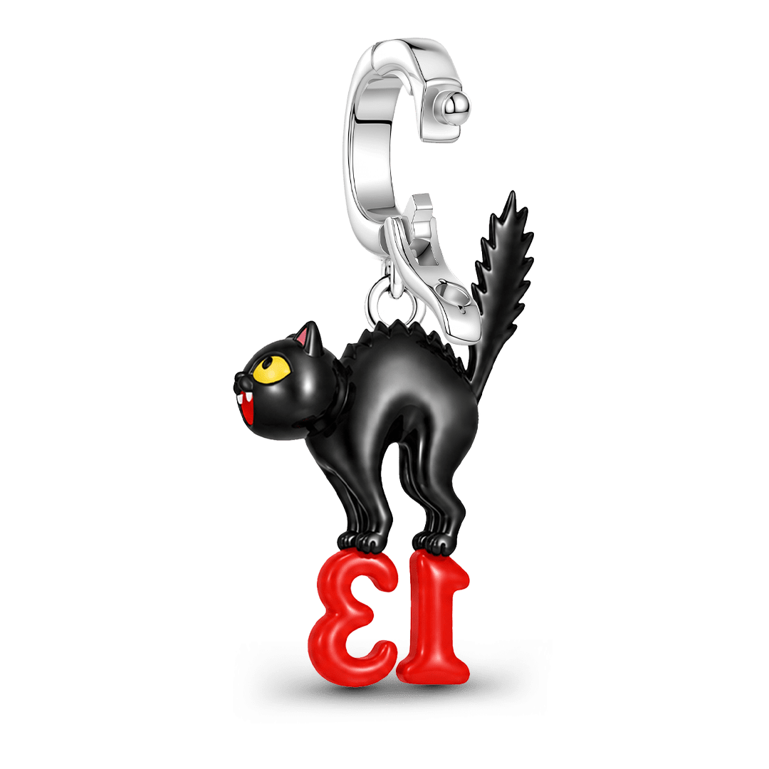 Gnoce Glow-in-the-dark Halloween Punk Black Cat Number 13 Clasp Dangle Charm Black Gold-plated Silver Blend_7