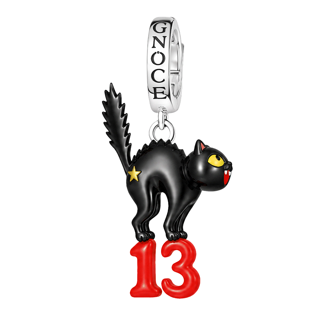 Gnoce Glow-in-the-dark Halloween Punk Black Cat Number 13 Clasp Dangle Charm Black Gold-plated Silver Blend_1