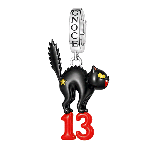 Gnoce Glow-in-the-dark Halloween Punk Black Cat Number 13 Clasp Dangle Charm Black Gold-plated Silver Blend_1
