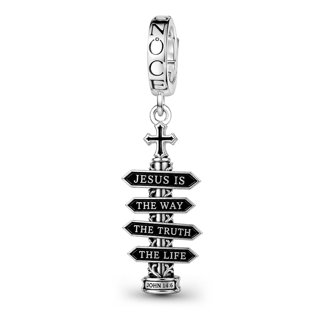 Gnoce Religious Cross Signpost Clasp Dangle Charm Black Gold-plated Silver Blend_1