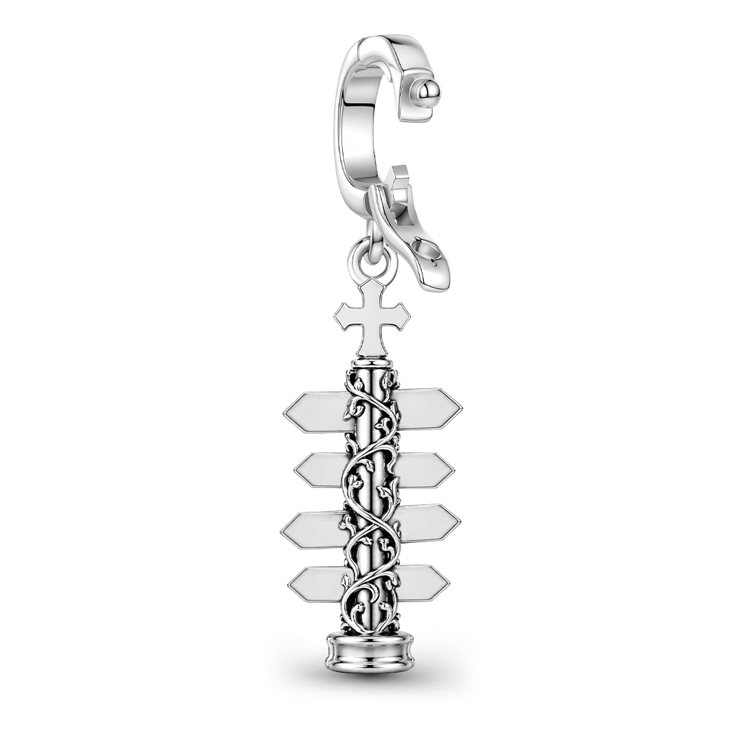 Gnoce Religious Cross Signpost Clasp Dangle Charm Black Gold-plated Silver Blend_6
