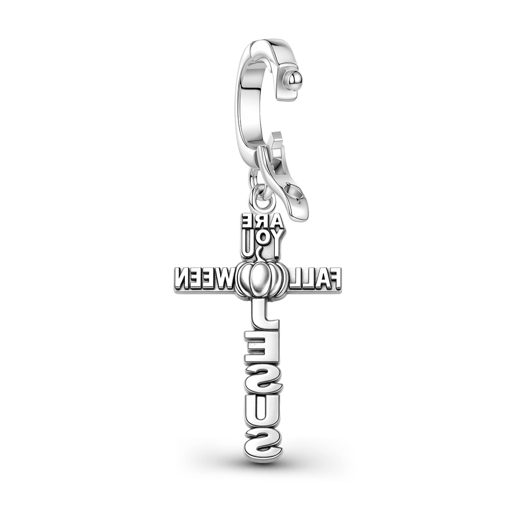Gnoce Halloween Cross Pumpkin Clasp Dangle Charm Platinum‑plated Silver Blend_5