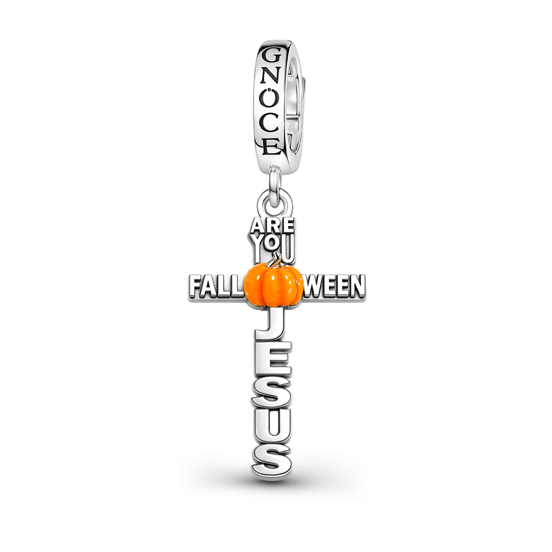 Gnoce Halloween Cross Pumpkin Clasp Dangle Charm Platinum‑plated Silver Blend_1