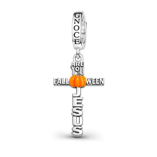 Gnoce Halloween Cross Pumpkin Clasp Dangle Charm Platinum‑plated Silver Blend_1