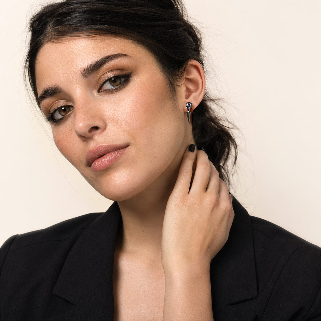 Gnoce Skull Black Plated Earrings_4