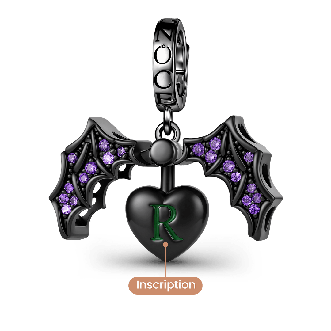 Gnoce Dark Sstyle Openable Bat & Heart Engravable Charm_6