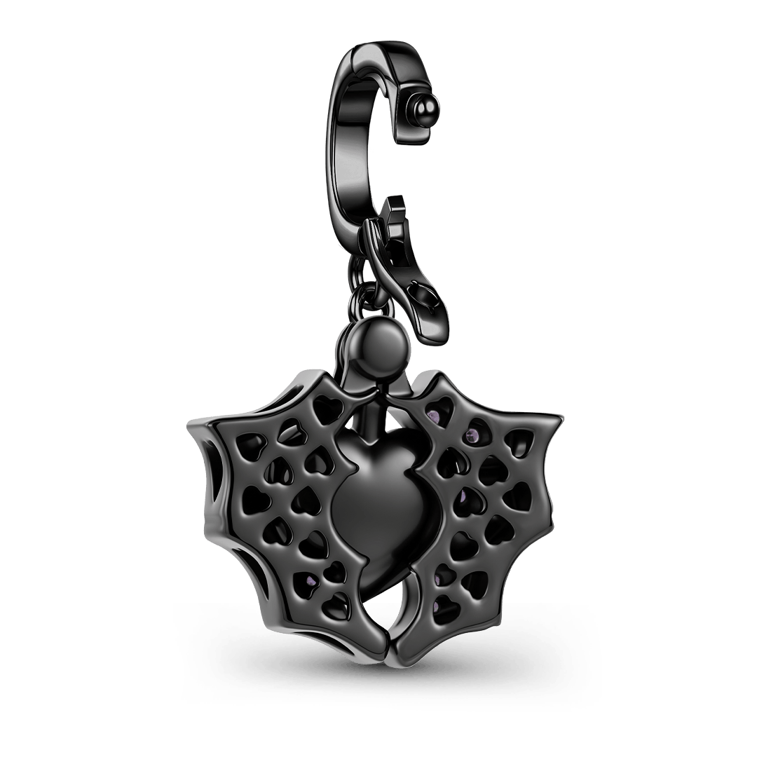 Gnoce Dark Sstyle Openable Bat & Heart Engravable Charm_5