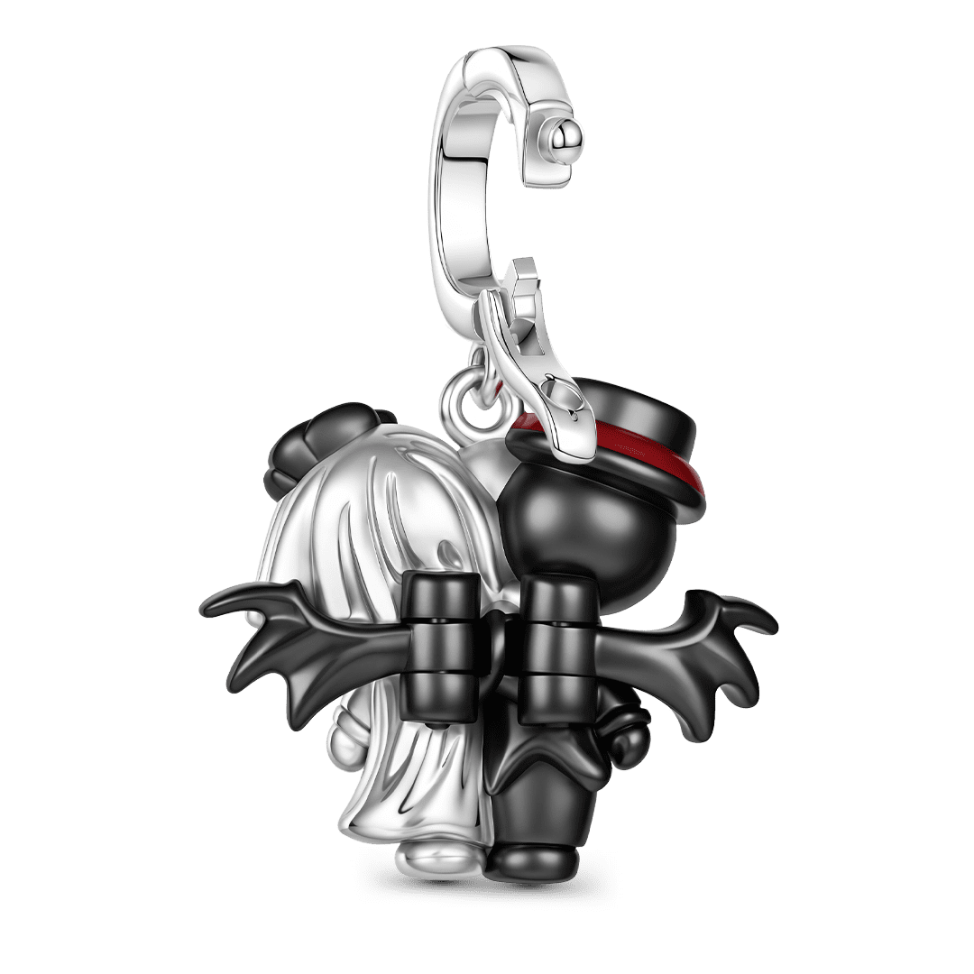 Gnoce Glow-in-the-dark Halloween Demon Couple Clasp Dangle Charm Black Gold-plated Silver Blend_6