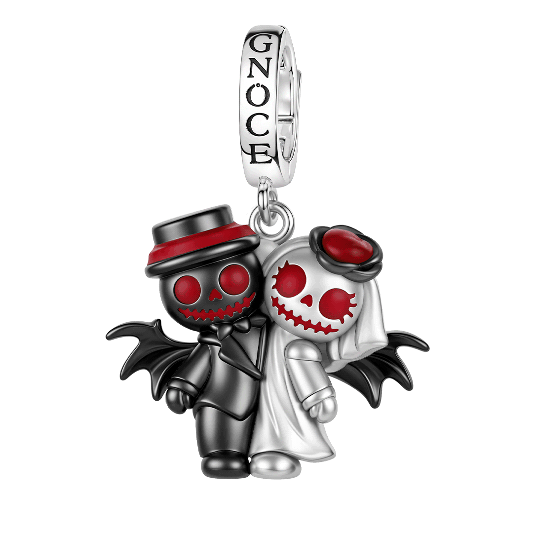 Gnoce Glow-in-the-dark Halloween Demon Couple Clasp Dangle Charm Black Gold-plated Silver Blend_1