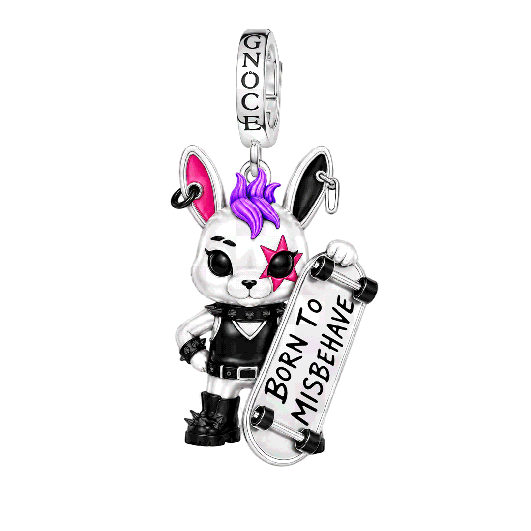 Gnoce Punk Glow‑in‑the‑dark Misfit Rabbit Rebel Clasp Dangle Charm Platinum‑plated Silver Blend_1