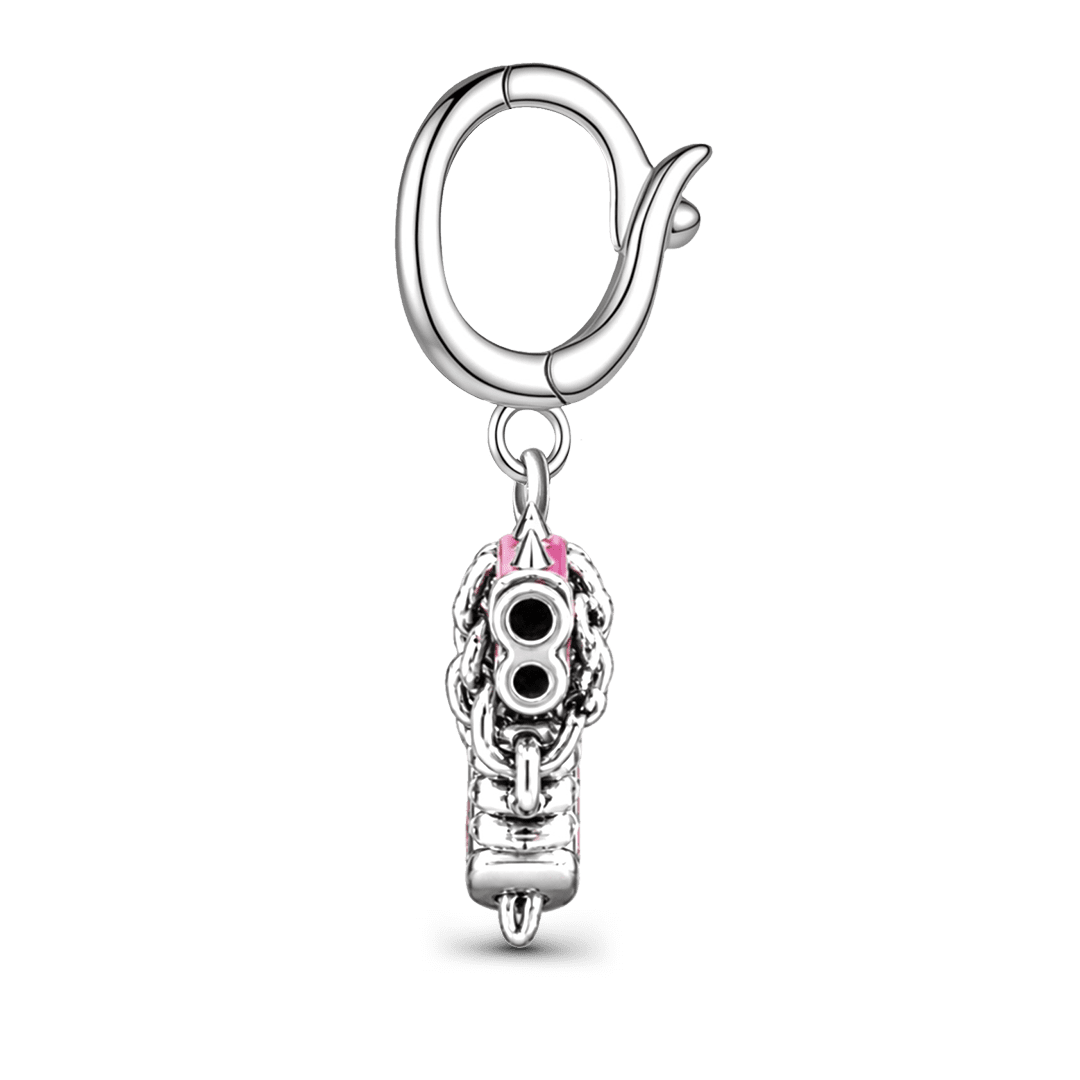 Gnoce Pink Punk Halloween Skeleton Hand Gun Clasp Dangle Charm Platinum-plated Silver Blend_5