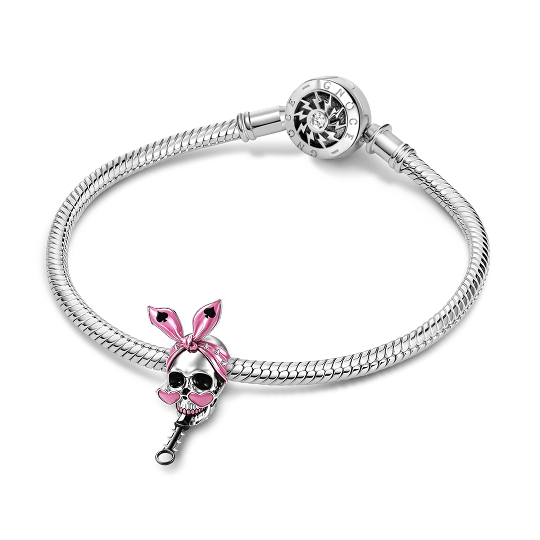Gnoce Pink Punk Halloween Skull Bunny Ear Key Bead Platinum-plated Silver Blend_3