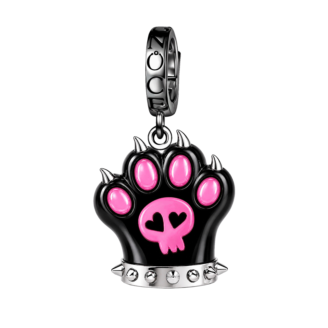 Gnoce Glow-in-the-dark Punk Spiked Cat Paw Clasp Dangle Charm Black Gold-plated Silver Blend_1