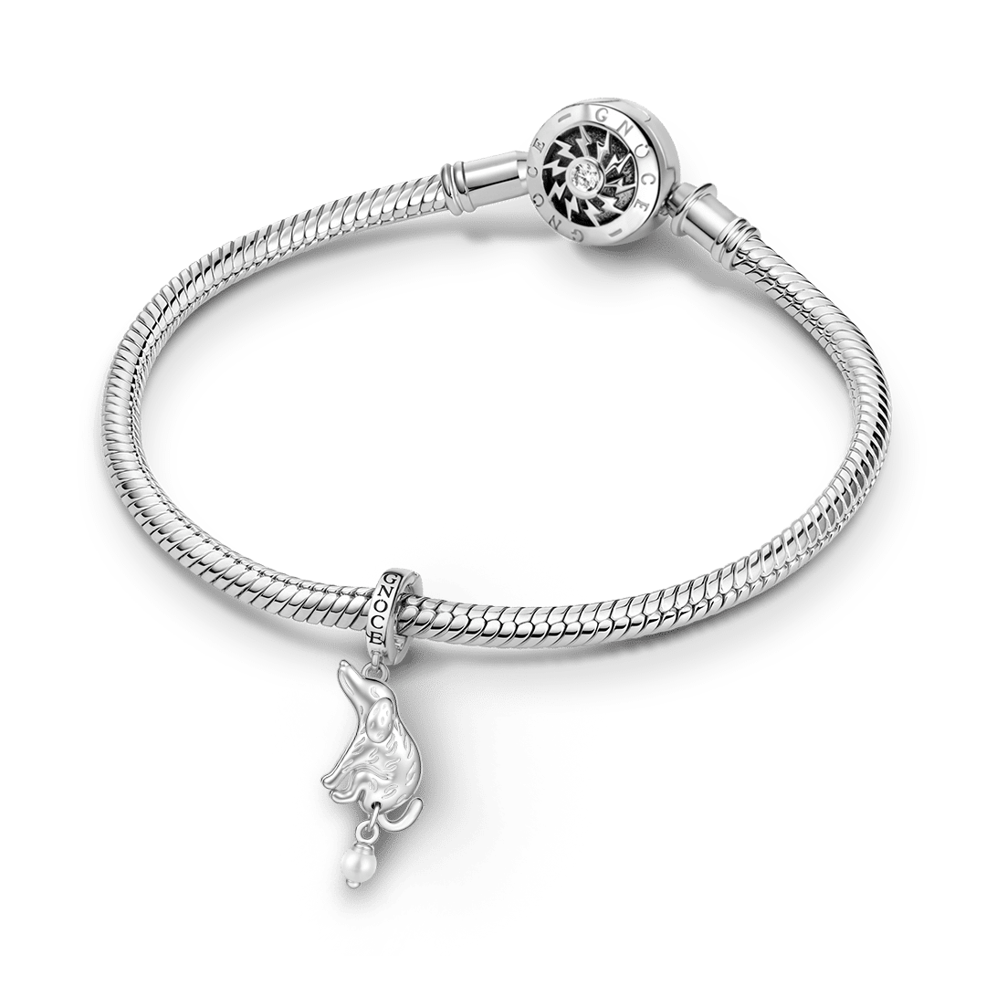 Gnoce Pearl Pooch Dog Clasp Dangle Charm Platinum-plated Silver Blend_3
