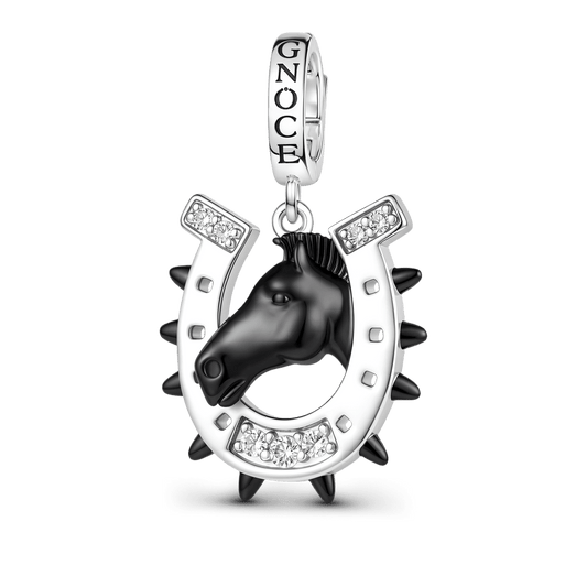 Gnoce Halloween Dark Animal Horseshoe Horse Clasp Dangle Charm Black Gold-plated Silver Blend_1