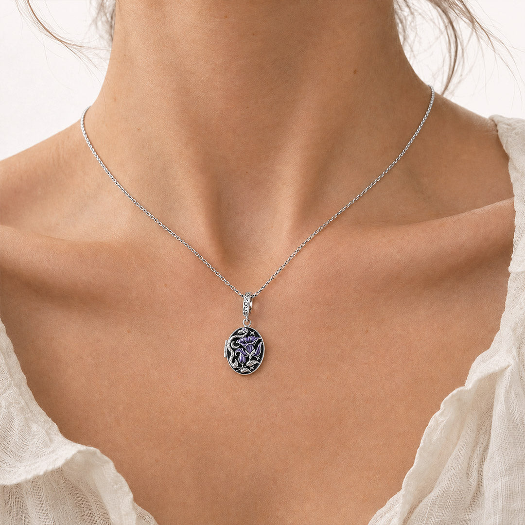 Gnoce Glow-in-the-dark Temptress Datura Personalised Locket Clasp Dangle Charm Platinum-plated Silver Blend_4