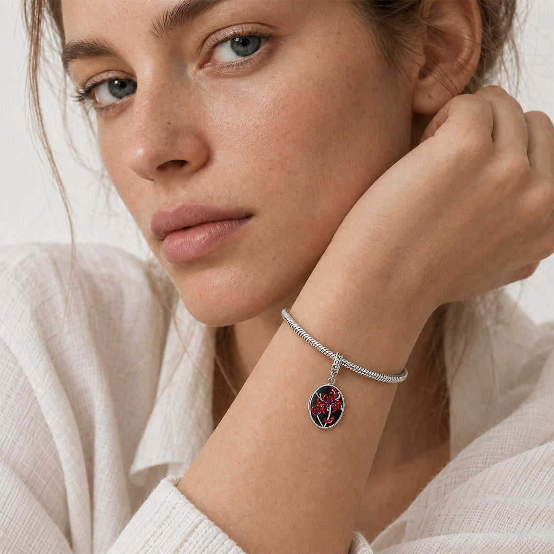 Gnoce Glow-in-the-dark Forbidden Red Spider Lily Personalised Clasp Dangle Charm Platinum-plated Silver Blend_4