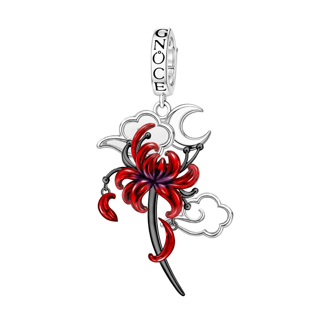 Gnoce Glow-in-the-dark Forbidden Red Spider Lily Dangle Charm Platinum-plated Silver Blend_1