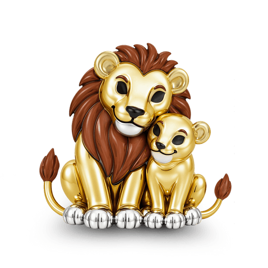 Gnoce Lion Father And Cub Charm Bead Platinum‑plated Silver Blend_1