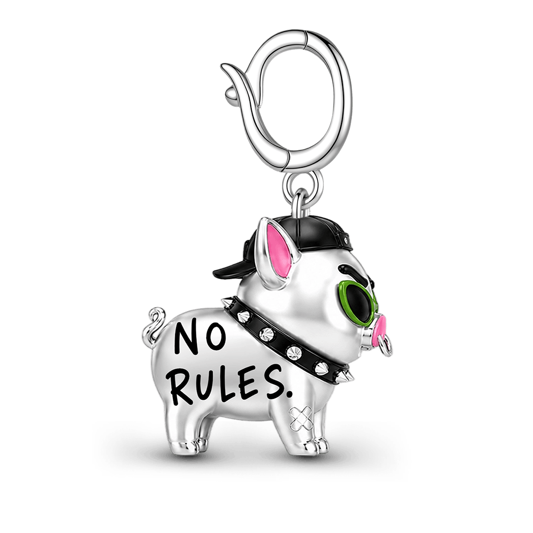 Gnoce Punk Glow‑in‑the‑dark Carefree Pig Rebel Clasp Dangle Charm Platinum‑plated Silver Blend_2