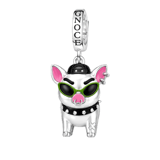 Gnoce Punk Glow‑in‑the‑dark Carefree Pig Rebel Clasp Dangle Charm Platinum‑plated Silver Blend_1