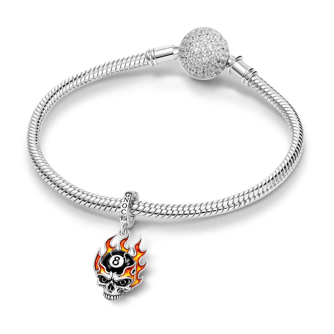 Gnoce Punk Halloween Flame Billiard Skull Clasp Dangle Charm Glow-in-the-dark Black Gold-plated Silver Blend_4