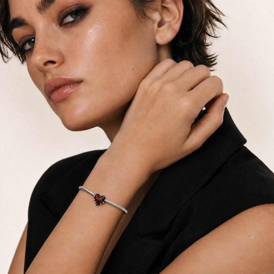 Gnoce Punk Series Devil Spiked Heart Bead Glow-in-the-dark Black Gold-plated Silver Blend_5