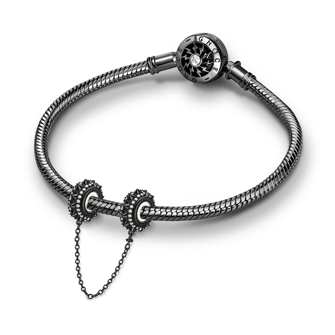 Gnoce Punk Series Black Spiked Safety Chain Black Gold-plated Silver Blend_3