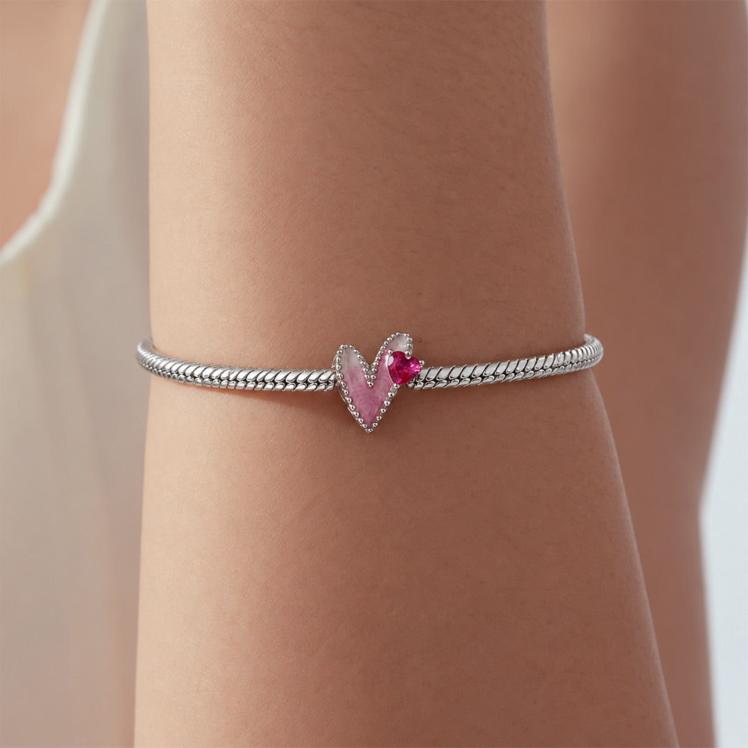 Gnoce Pink Enamel Heart Birthstone Charm_2