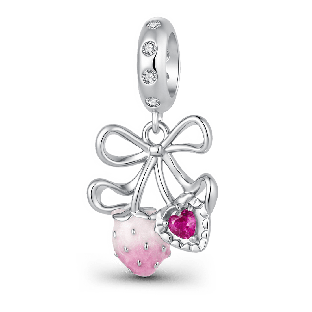 Gnoce Pink Enamel Strawberry Bow Dangle Charm_1