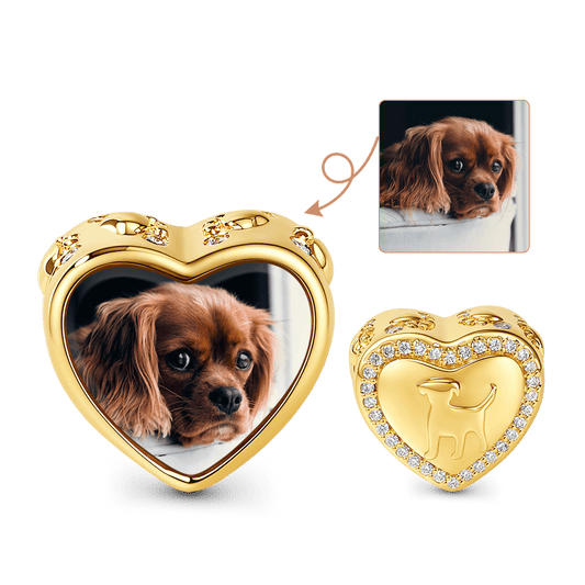 Gnoce Heart Shaped Puppy Photo Charm Platinum-plated Silver Blend_1