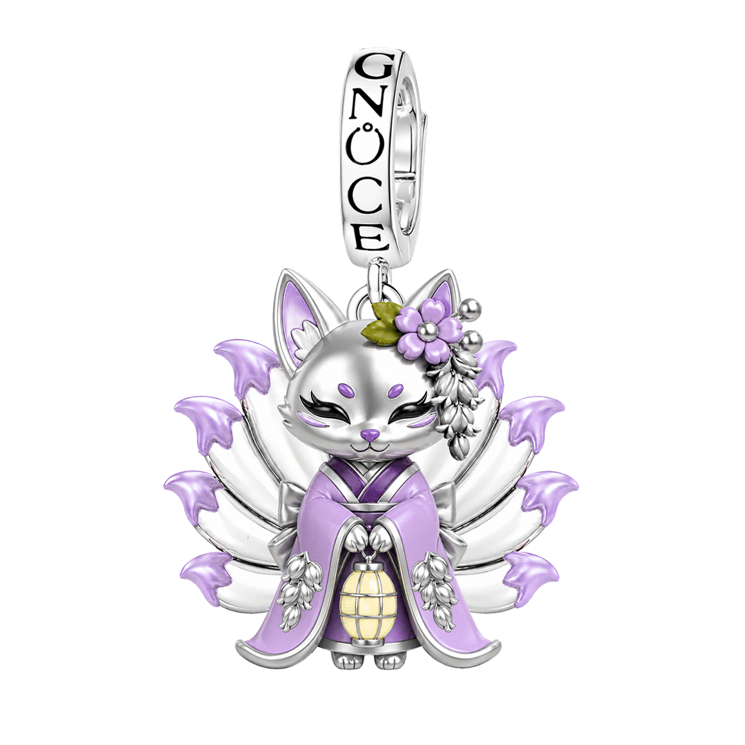 Gnoce Japanese Nine-tailed Fox Purple Lantern Clasp Dangle Charm Glow-in-the-dark Platinum-plated Silver Blend_1