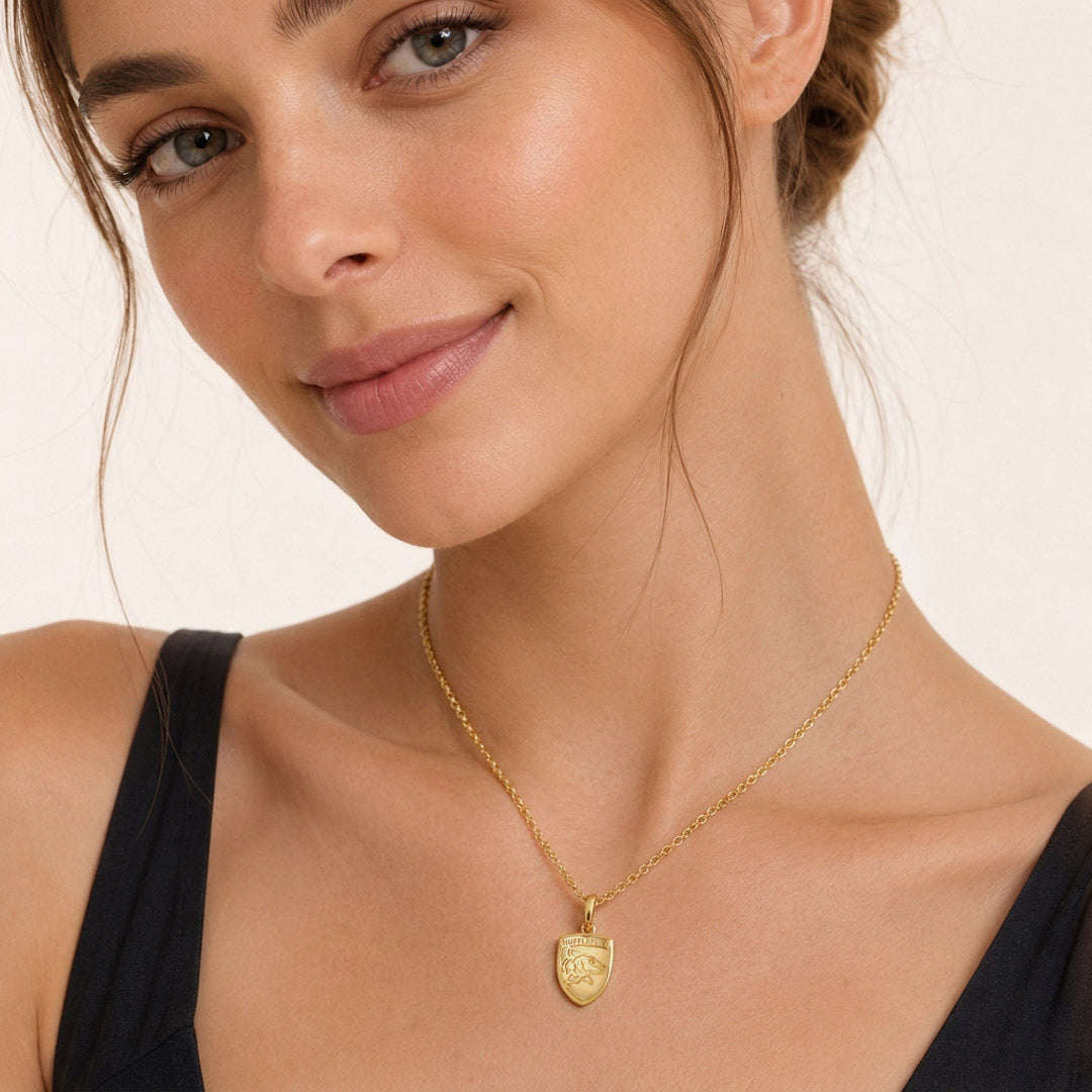 Gnoce Harry Potter Hufflepuff House Crest Badger Gold‑Tone Pendant Necklace_3