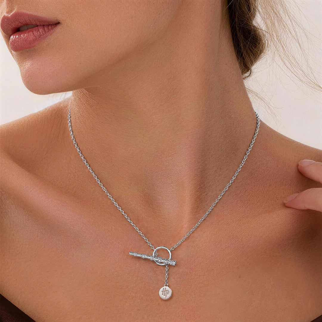 Gnoce Harry Potter Elder Wand Toggle Clasp Silver‑Tone Necklace_2